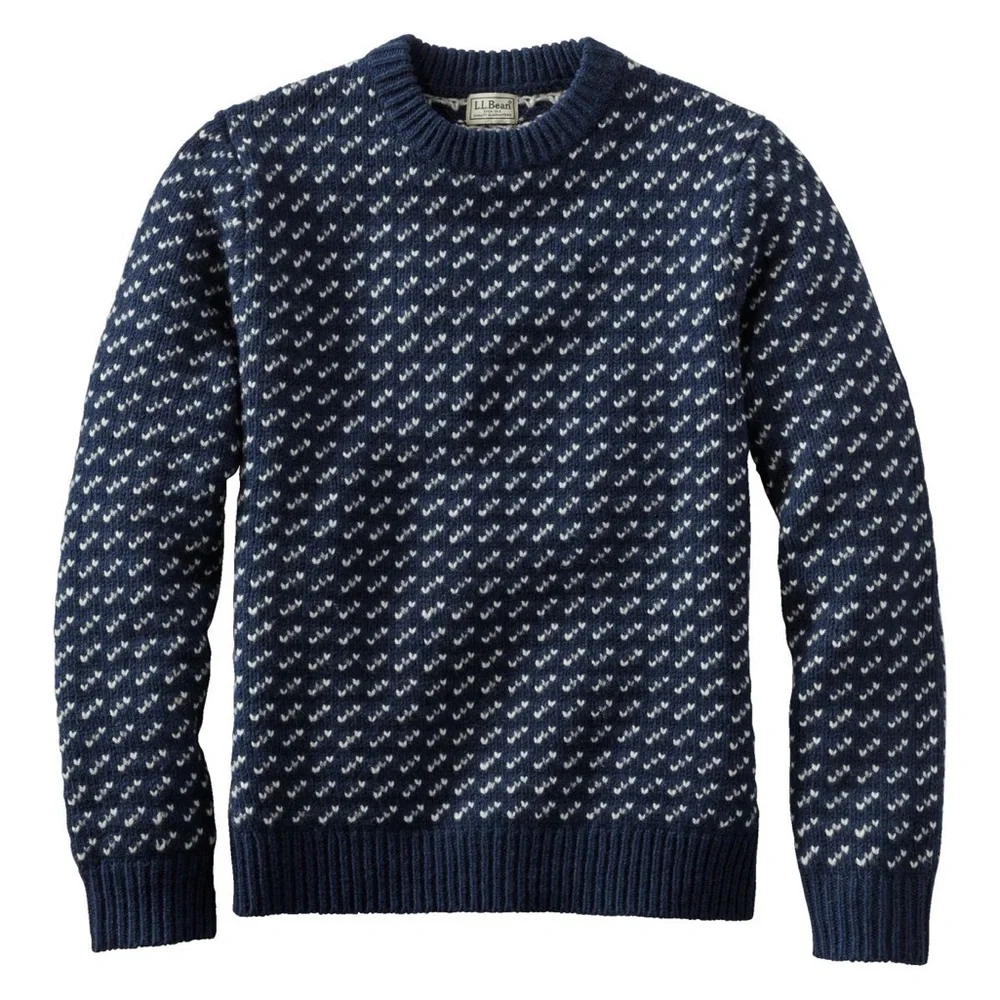 L.L. Bean Norwegian Lambswool Blue and White Crewneck Sweater- Women’s - Picture 5 of 12